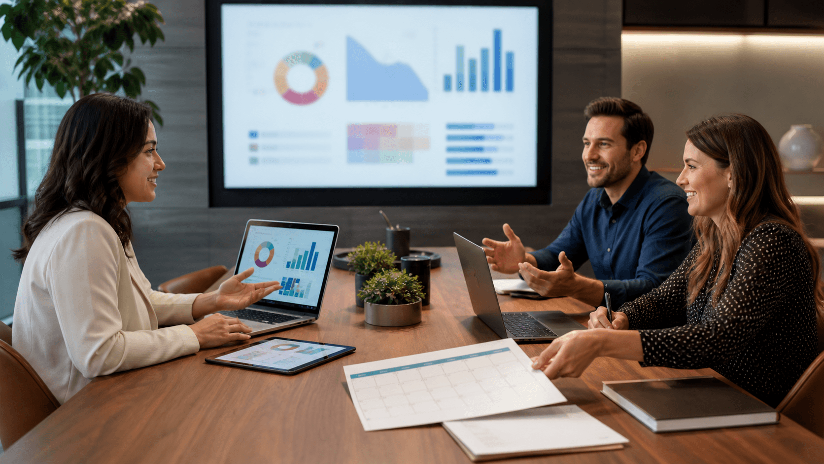Split-screen illustration of a consultant and agency team at laptops with a 30-day calendar and Google Ads icons.